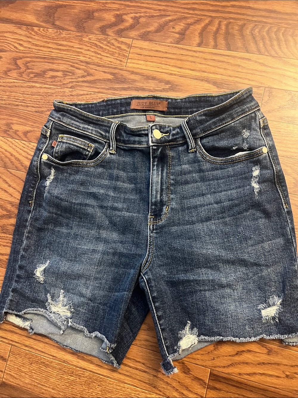 Judy Blue Washed Dark Blue Distressed Denim Shorts